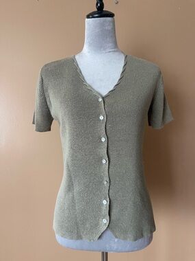 Laura Tyler Olive Green Knit Top - Button Front size large
